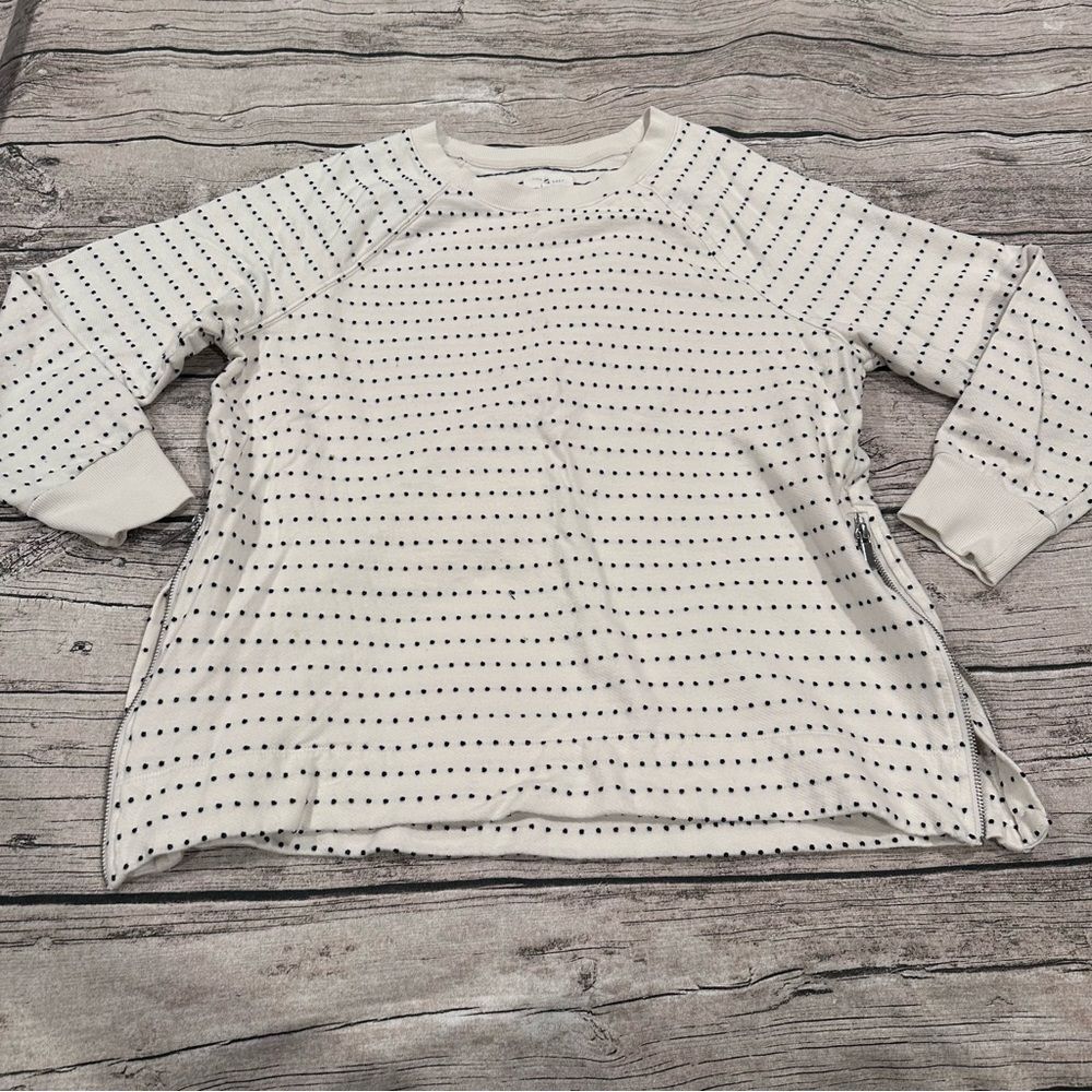 Loft Lou & Grey White Polka Dot Long Sleeve Tunic Top Side Zippers, Size S